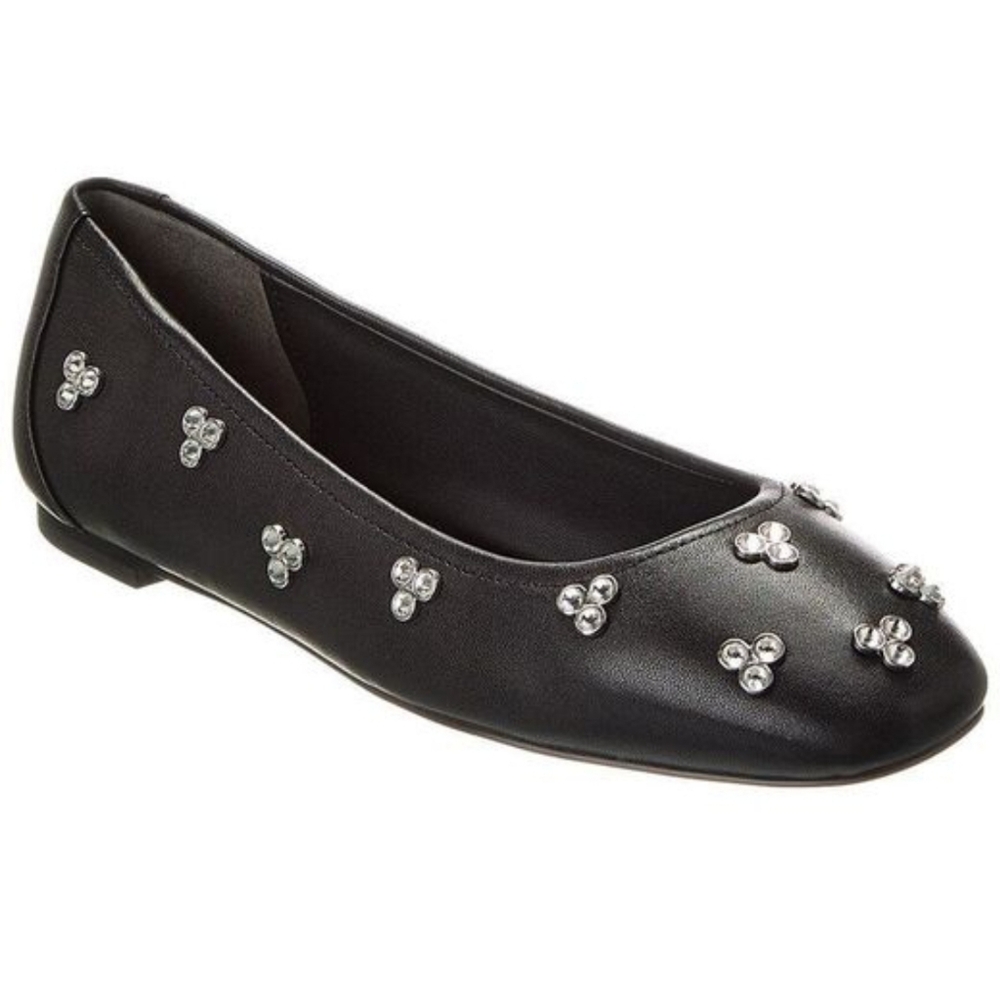 Stuart Weitzman "Tammy" Ballet Black Flats Crystal Embellishments NWT Size 5 - Picture 3 of 8